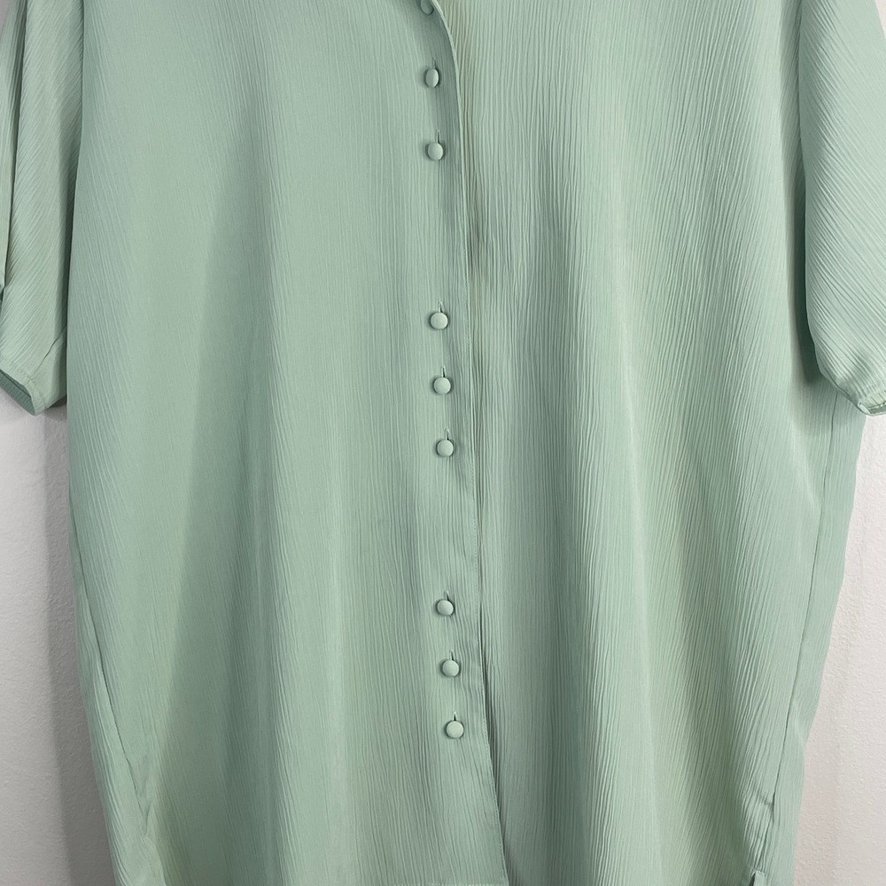 Vintage Minimalist Button Up Top Womens XLarge Sage Green Neutral Career Casual - Picture 5 of 15